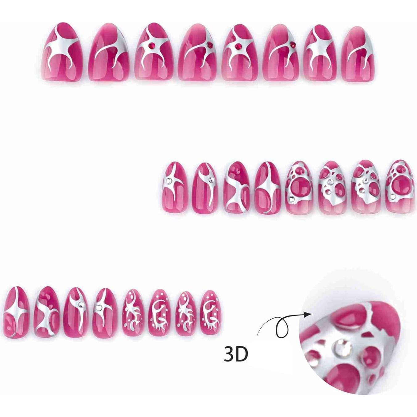 Uñas Postizas 3D QQPPOLIU Almendras Cortas Geométrico 1110