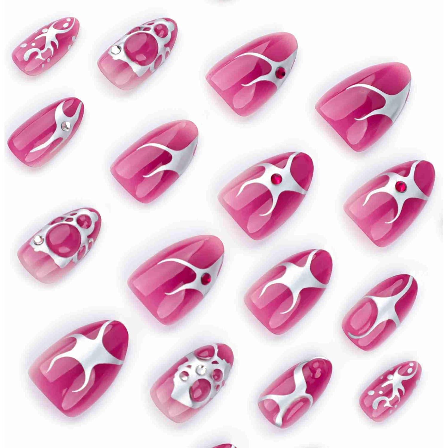 Uñas Postizas 3D QQPPOLIU Almendras Cortas Geométrico 1110