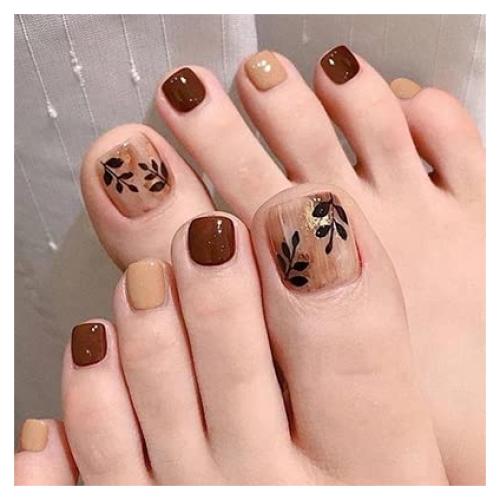 Uñas Falsas Cuadradas Brillantes Outyua 24pcs para Pies