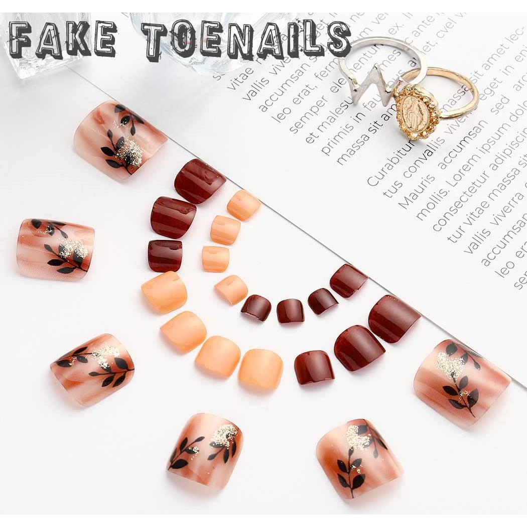 Uñas Falsas Cuadradas Brillantes Outyua 24pcs para Pies