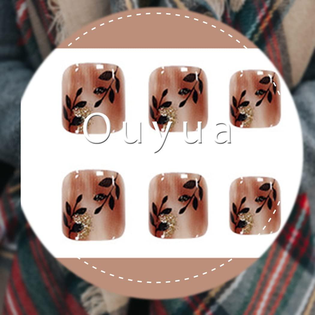 Uñas Falsas Cuadradas Brillantes Outyua 24pcs para Pies