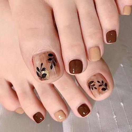 Uñas Falsas Cuadradas Brillantes Outyua 24pcs para Pies