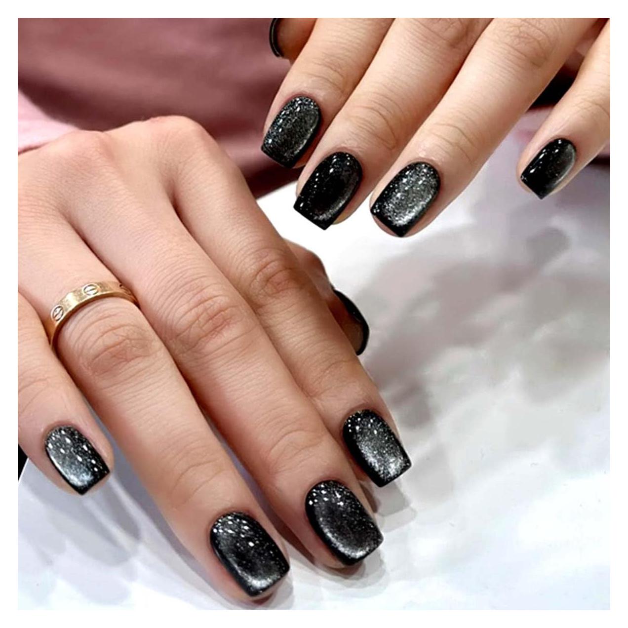 Uñas Postizas Negras Brillantes KASOICRA - 24 Pcs