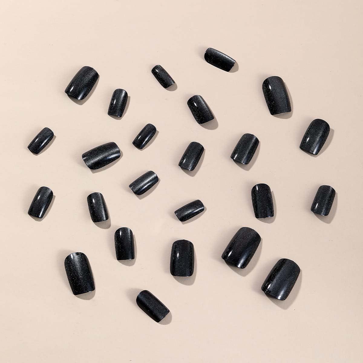 Uñas Postizas Negras Brillantes KASOICRA - 24 Pcs