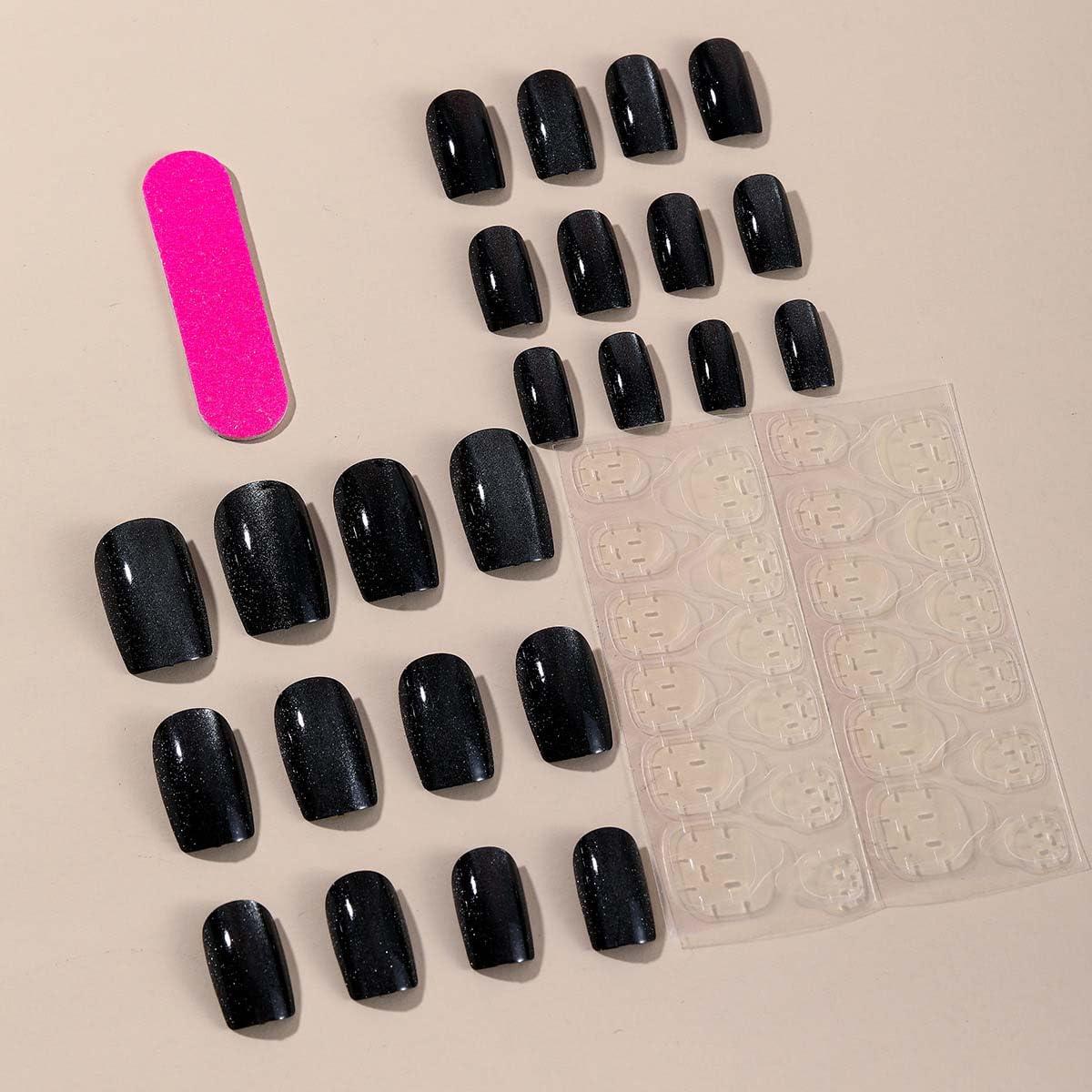 Uñas Postizas Negras Brillantes KASOICRA - 24 Pcs