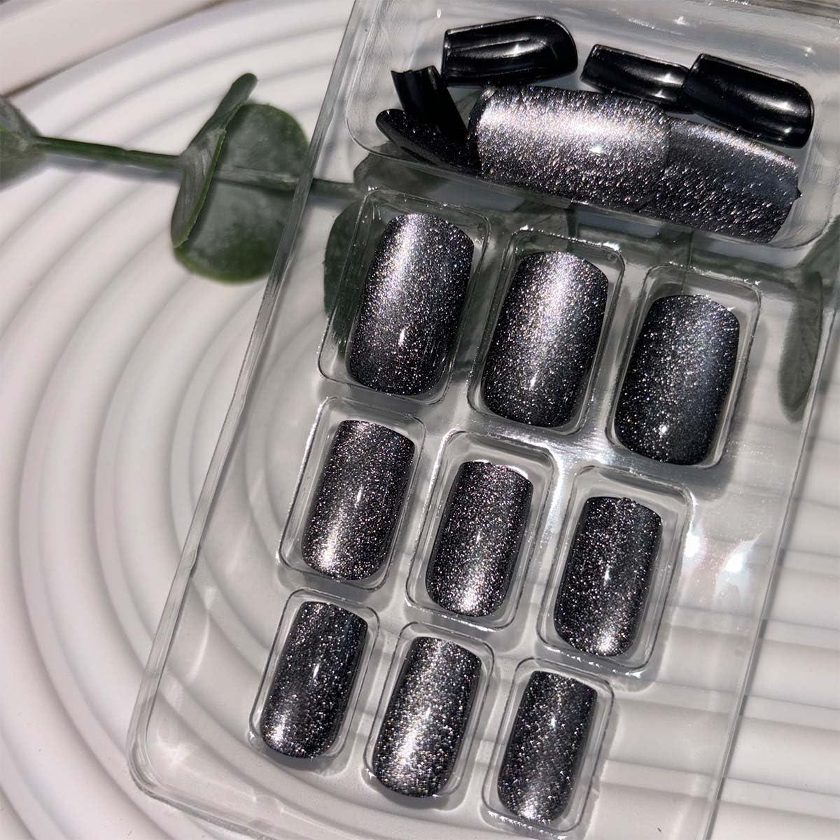 Uñas Postizas Negras Brillantes KASOICRA - 24 Pcs