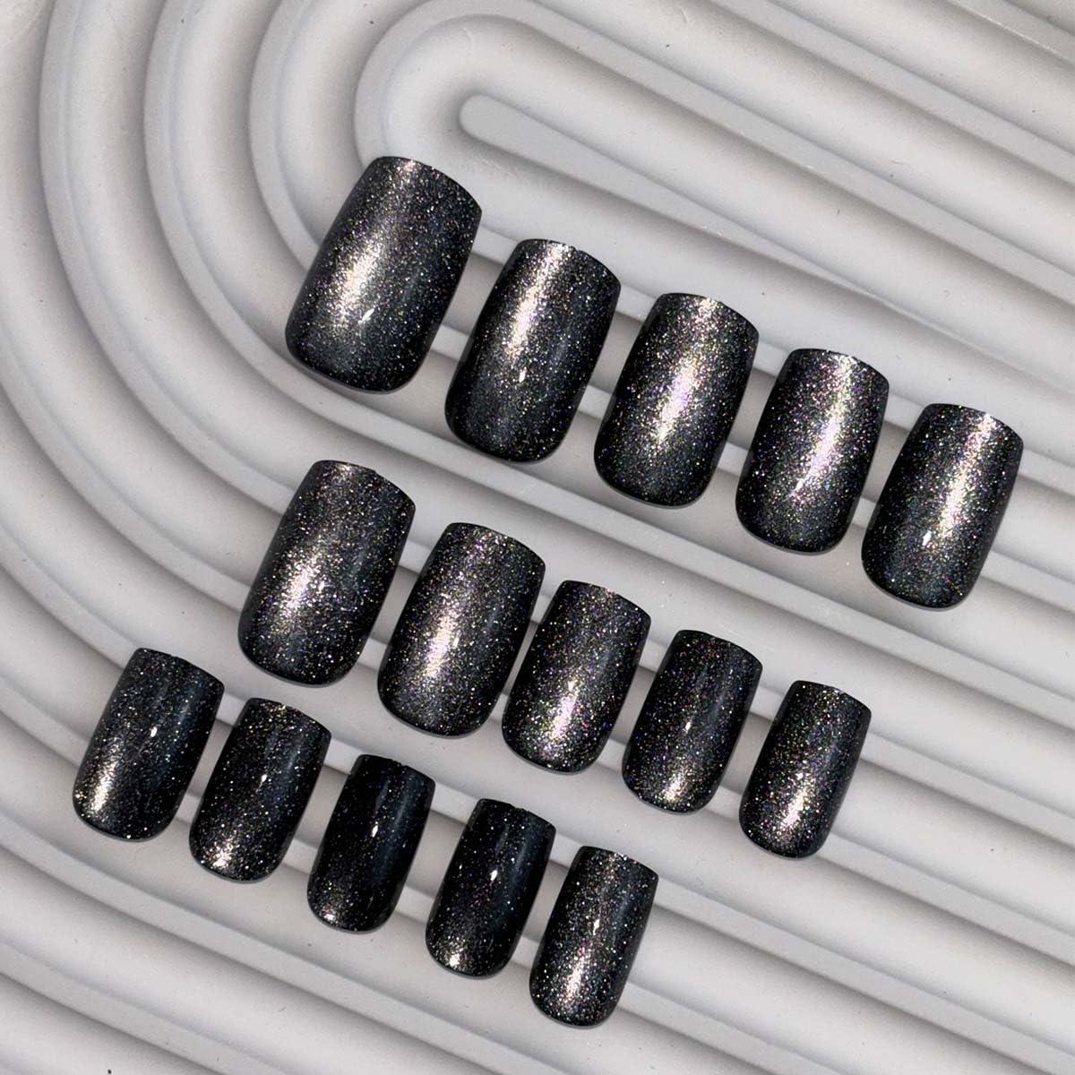Uñas Postizas Negras Brillantes KASOICRA - 24 Pcs