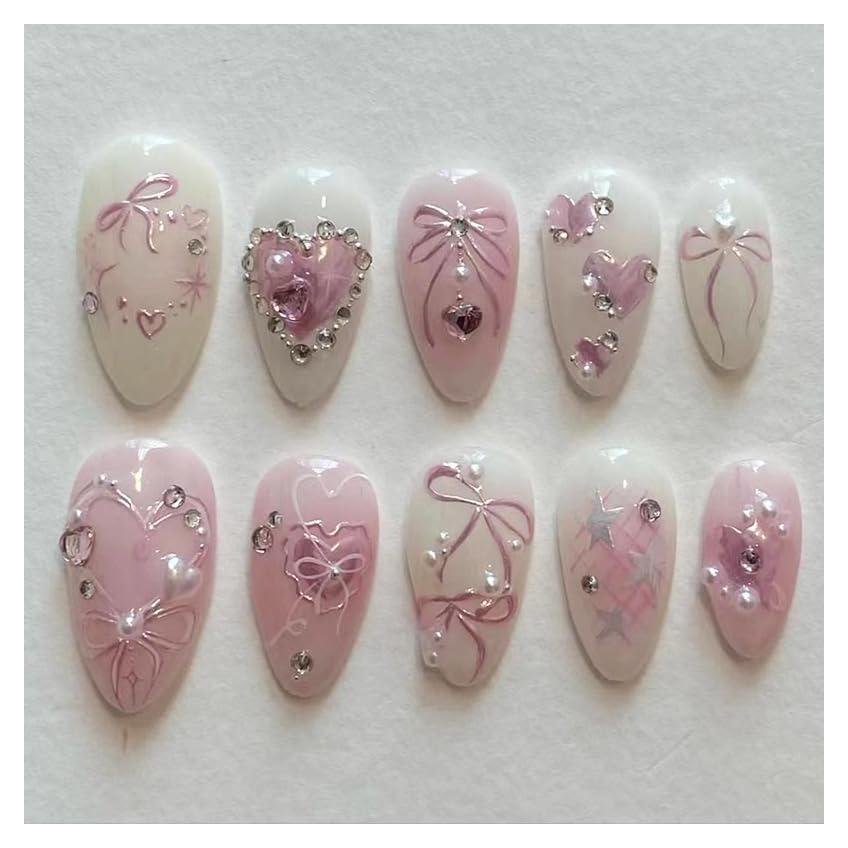 Uñas Postizas Cortas Almendras XMMXNBJ 30 Pcs Rosadas 3D