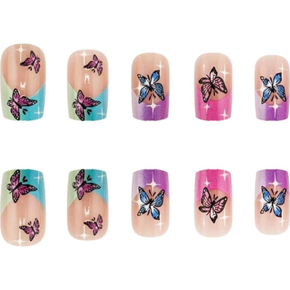 Uñas Postizas Cuadradas Medianas SINHOT 24pcs con Pegamento