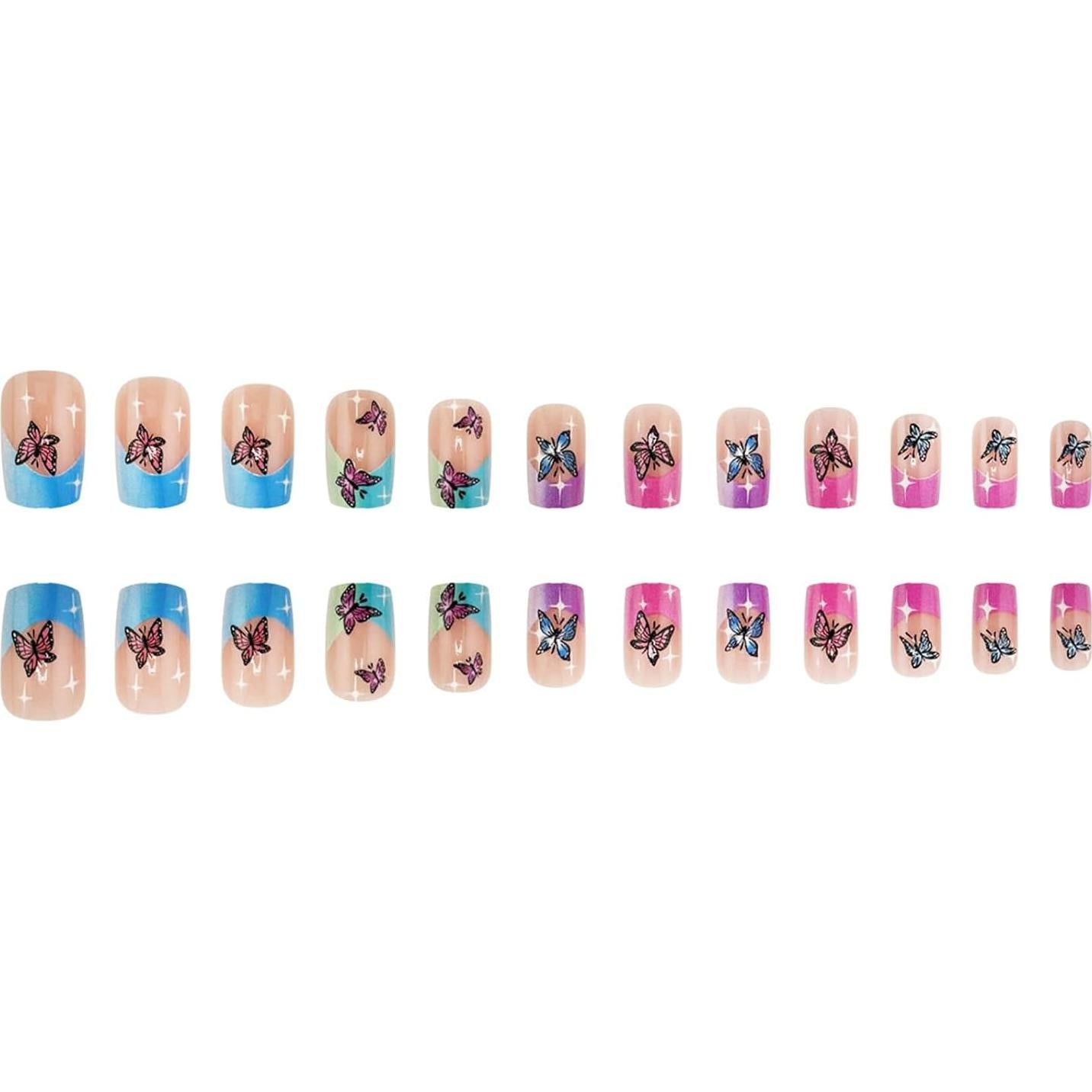 Uñas Postizas Cuadradas Medianas SINHOT 24pcs con Pegamento