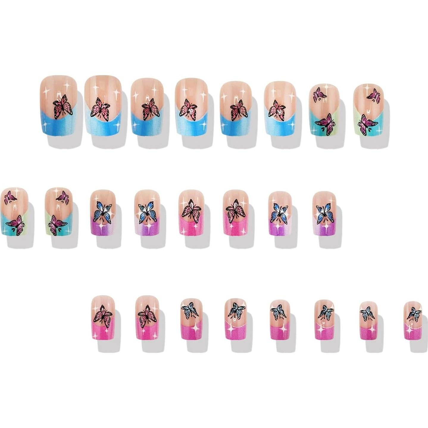 Uñas Postizas Cuadradas Medianas SINHOT 24pcs con Pegamento