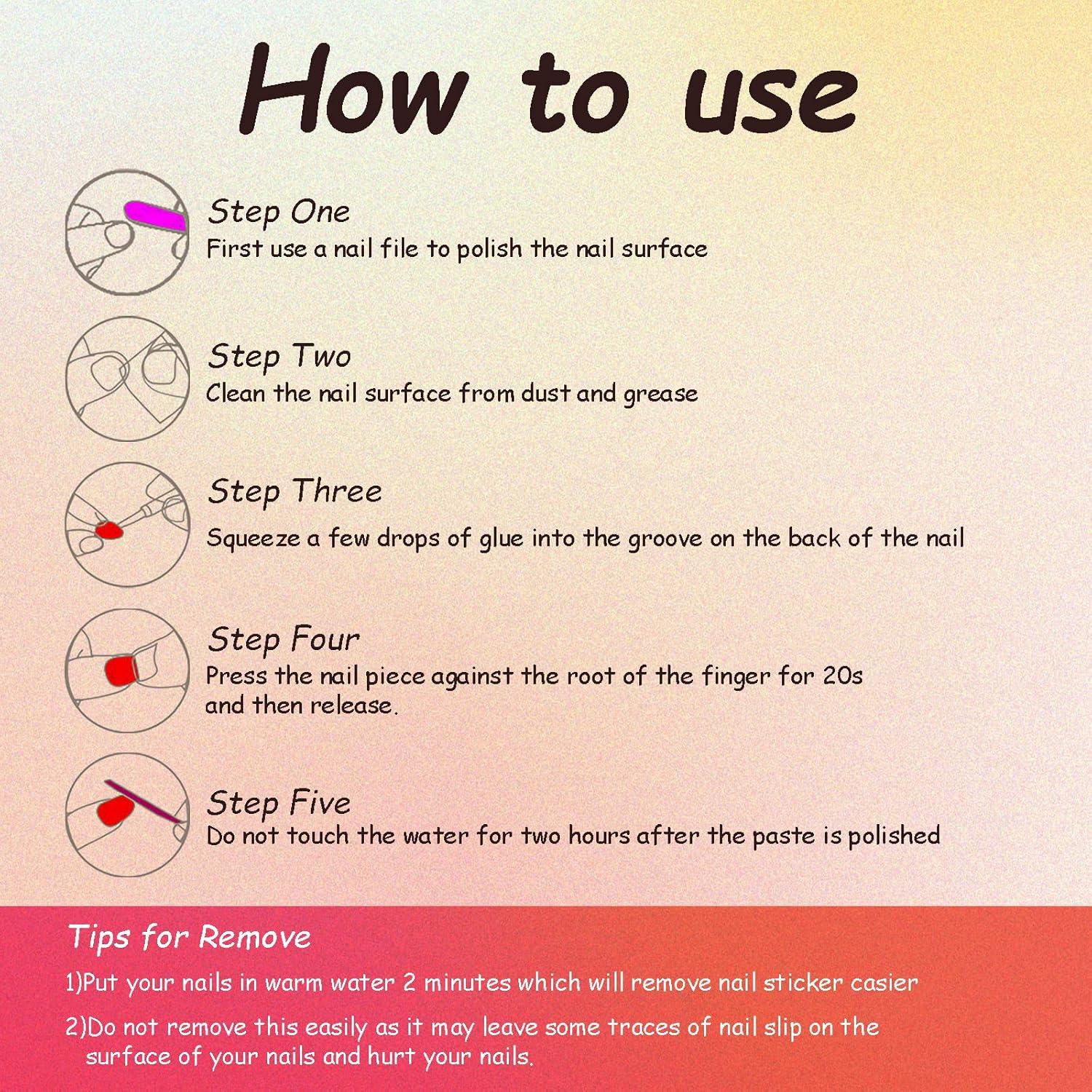 Uñas Postizas Cuadradas Medianas SINHOT 24pcs con Pegamento