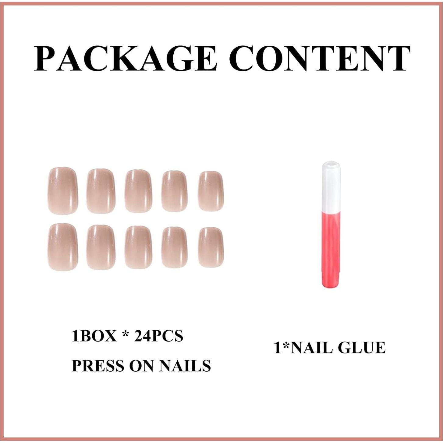 Uñas Acrílicas Postizas MERVF 24pc Nude Brillo ABS