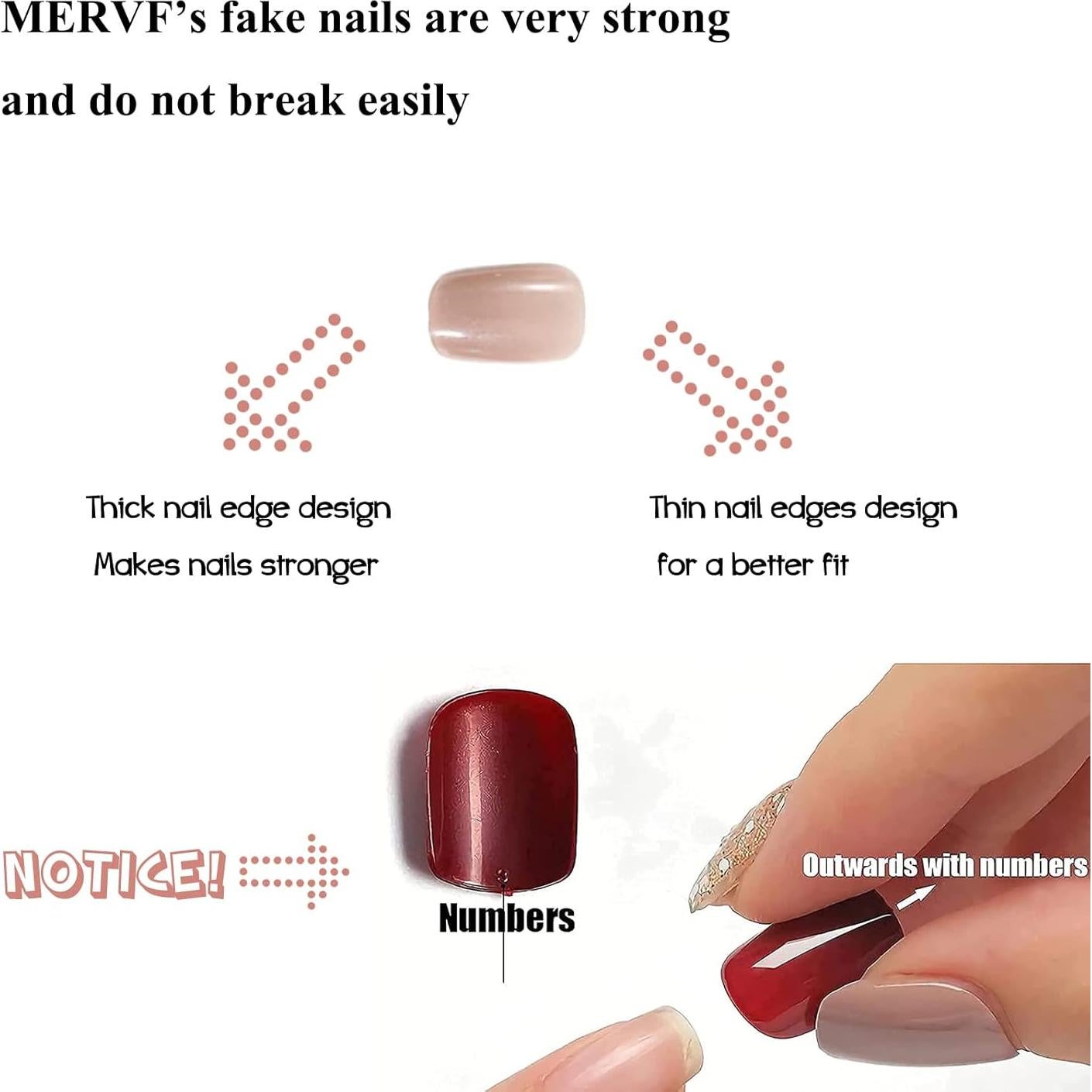 Uñas Acrílicas Postizas MERVF 24pc Nude Brillo ABS