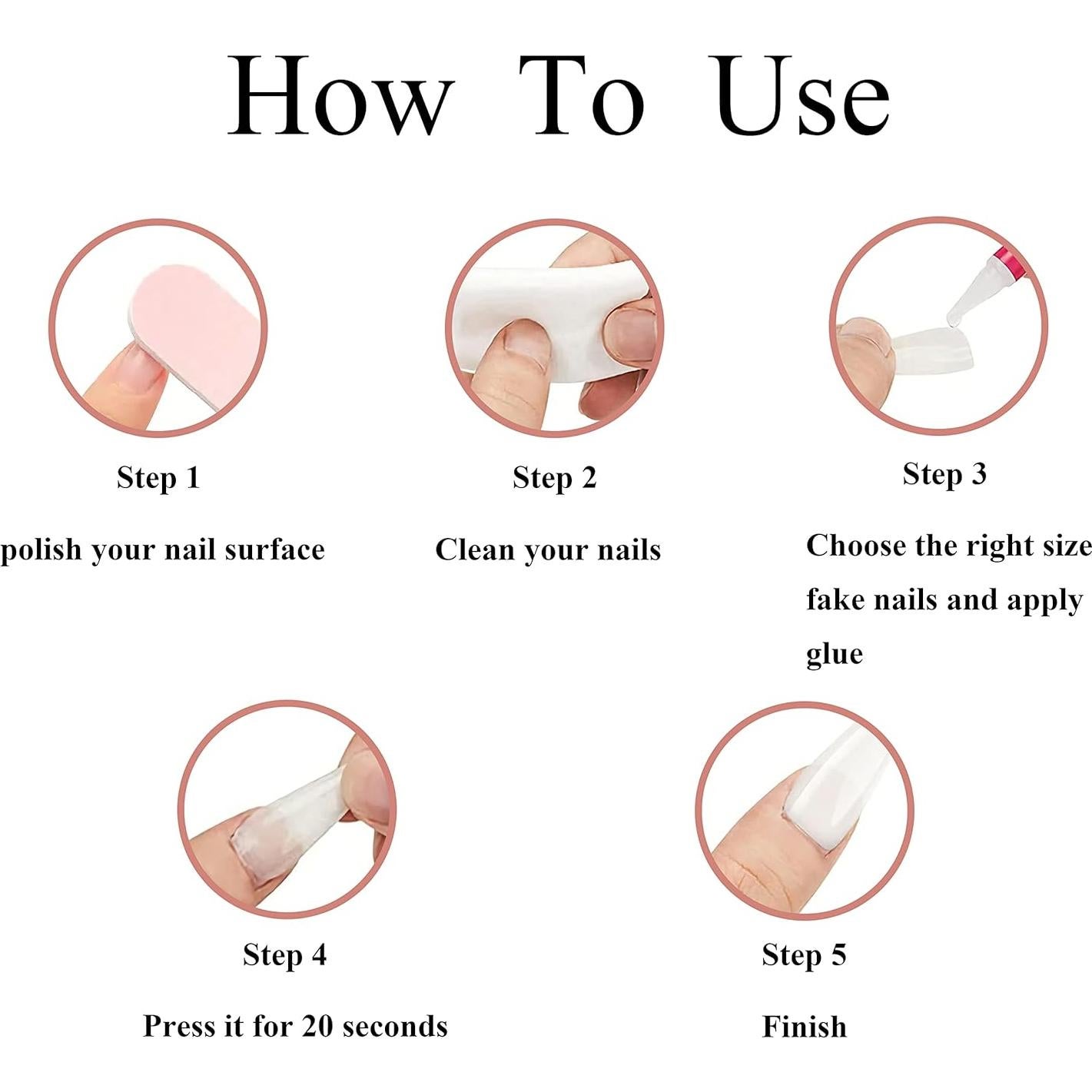 Uñas Acrílicas Postizas MERVF 24pc Nude Brillo ABS