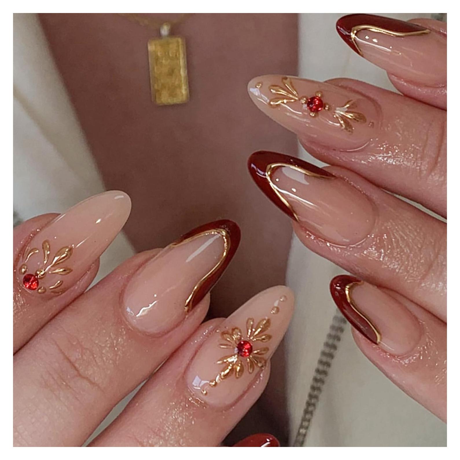 Uñas Postizas Cortas Almendra NEWSPIED - 24 Piezas Francesa