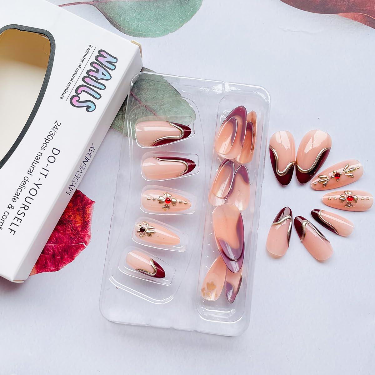 Uñas Postizas Cortas Almendra NEWSPIED - 24 Piezas Francesa