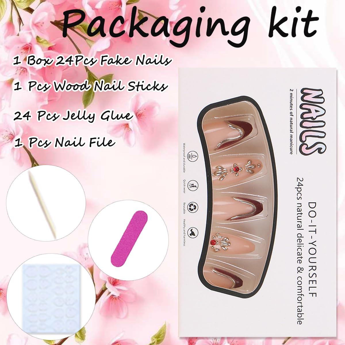 Uñas Postizas Cortas Almendra NEWSPIED - 24 Piezas Francesa