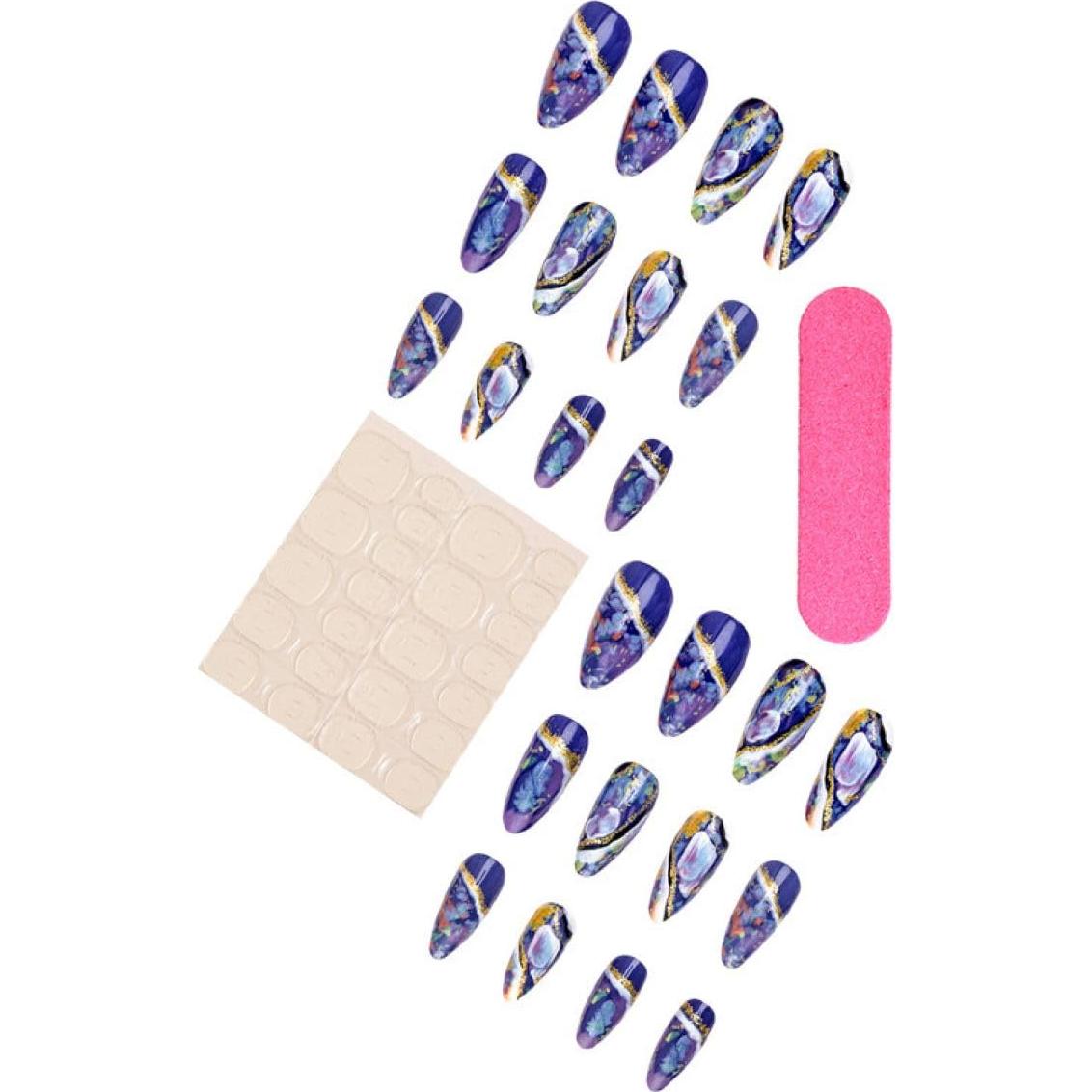 Uñas Postizas Almendra Azul Brillante 24pcs Sevgob