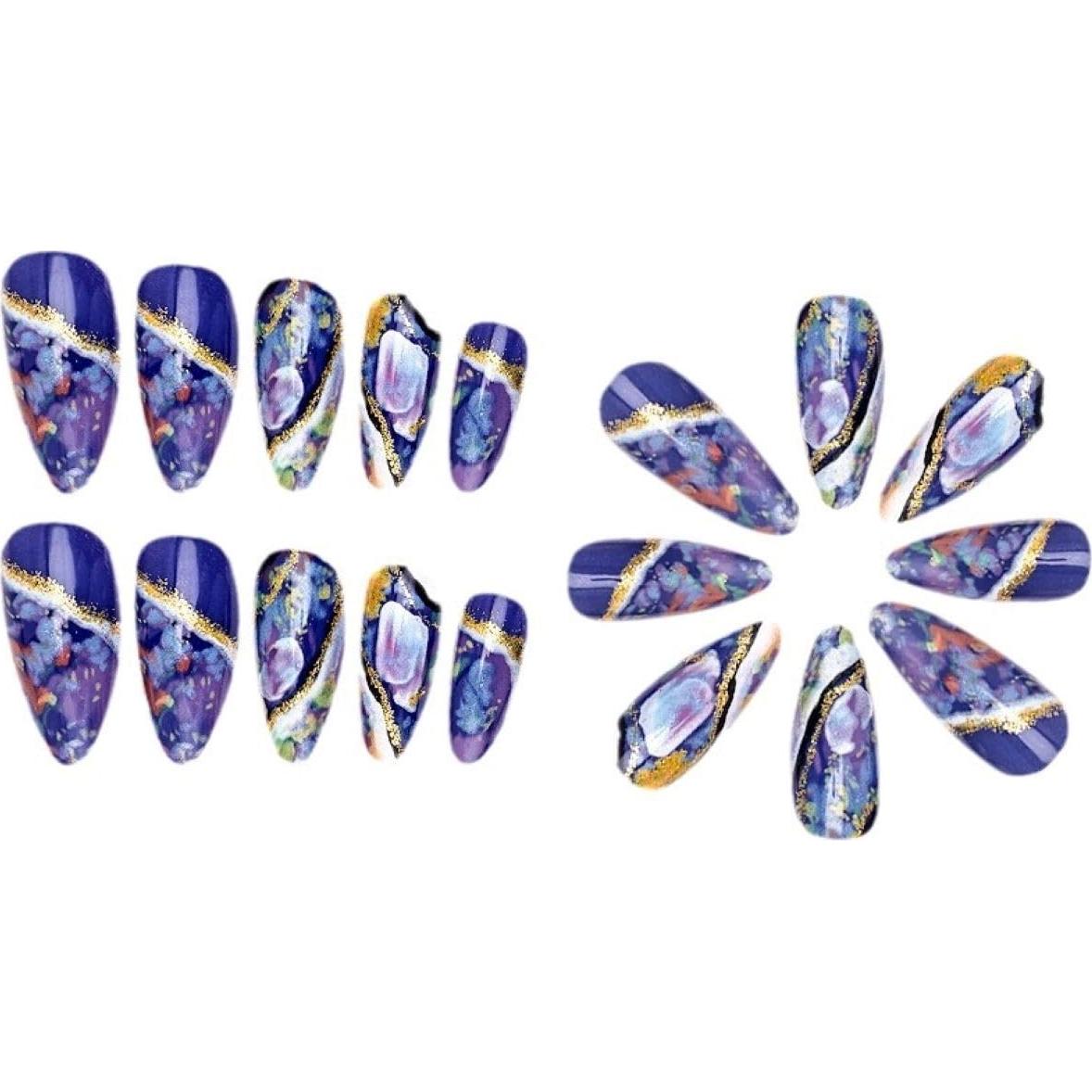 Uñas Postizas Almendra Azul Brillante 24pcs Sevgob