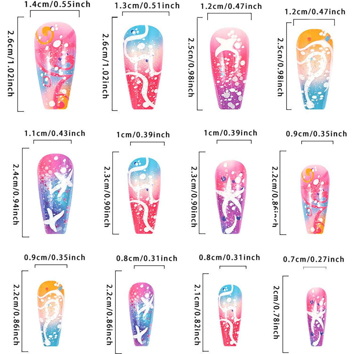 Uñas Postizas Largas Coloridas LOPMNGHT con Diseño Estrella de Mar