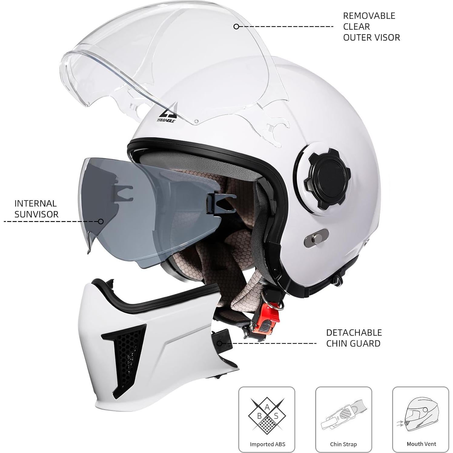 Casco de Motocicleta TRIANGLE OP12A Doble Visor Grande Blanco