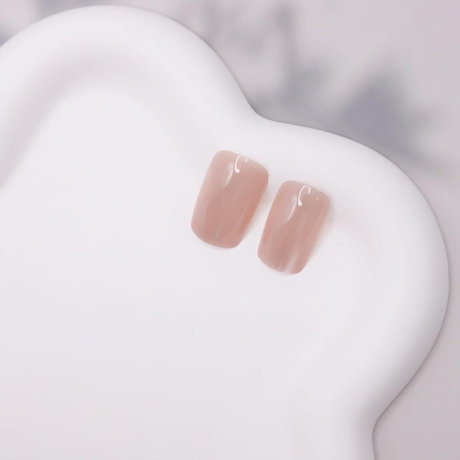 Uñas Postizas Medianas Cuadradas KKUUOO Color Nude 24 Pcs