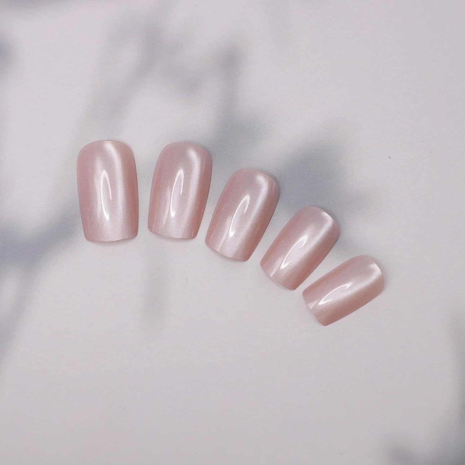Uñas Postizas Medianas Cuadradas KKUUOO Color Nude 24 Pcs