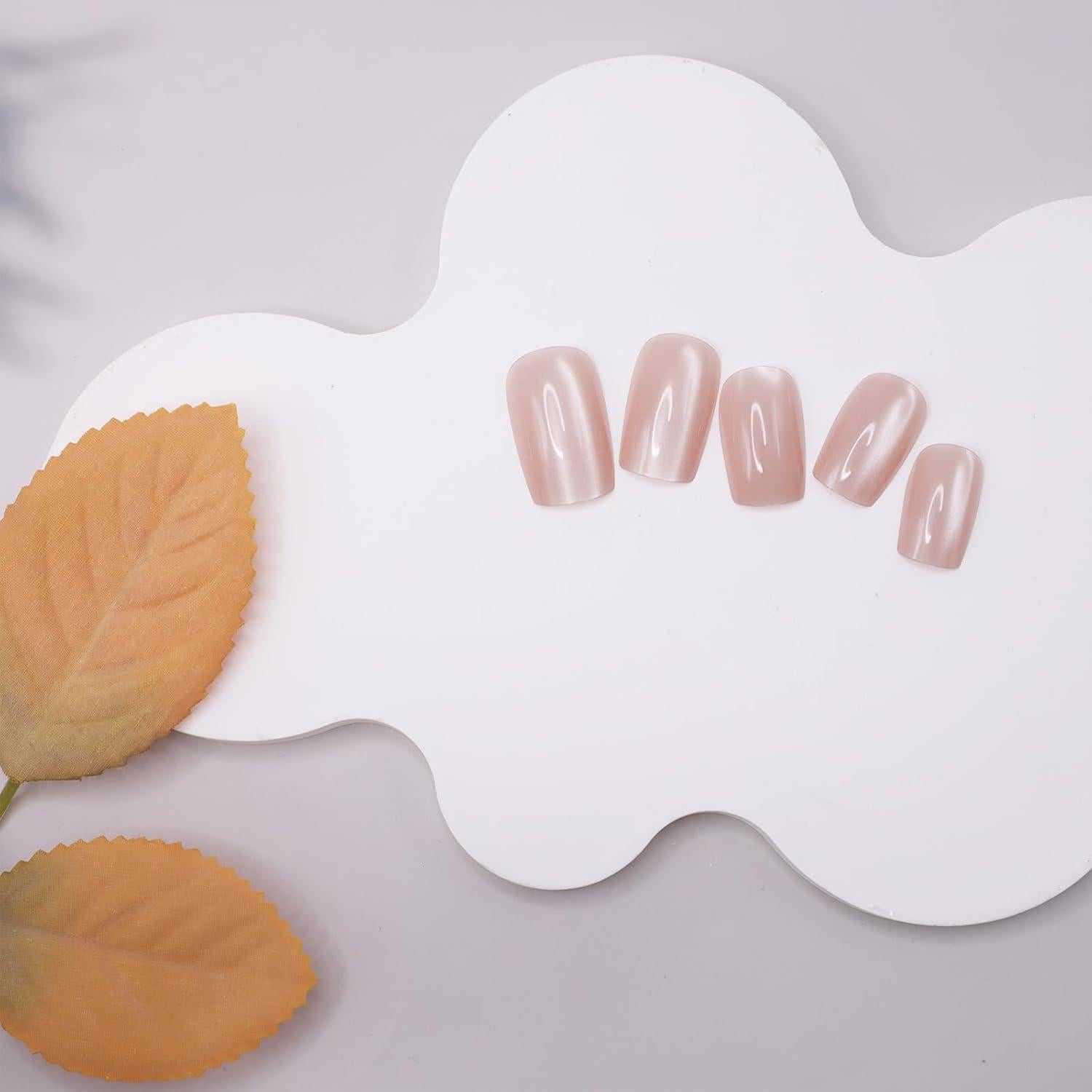 Uñas Postizas Medianas Cuadradas KKUUOO Color Nude 24 Pcs