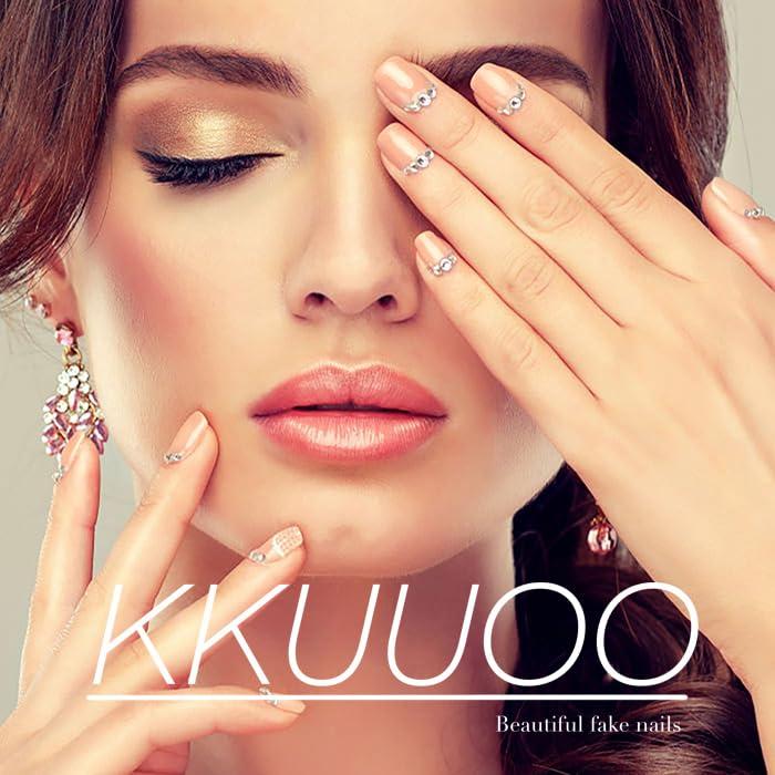Uñas Postizas Medianas Cuadradas KKUUOO Color Nude 24 Pcs
