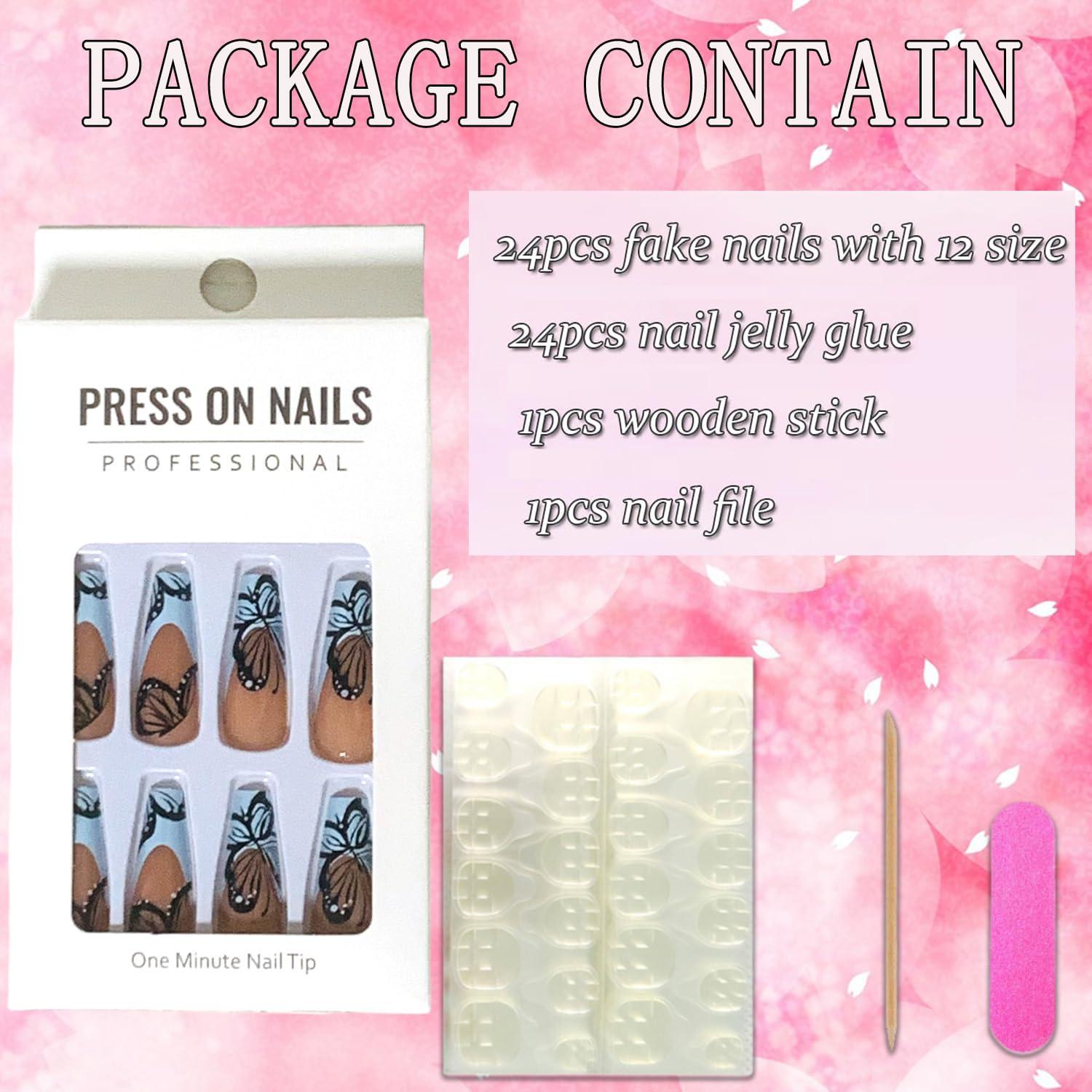 Uñas Postizas Vezocim Mariposa Negra 24 Piezas Medianas