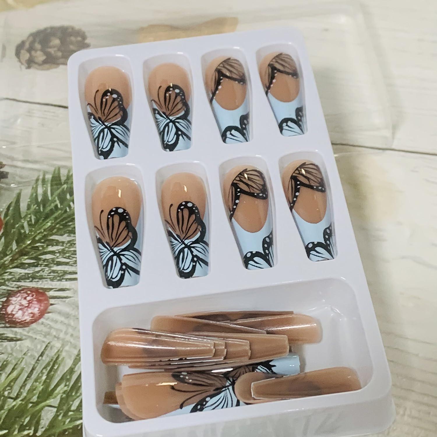 Uñas Postizas Vezocim Mariposa Negra 24 Piezas Medianas