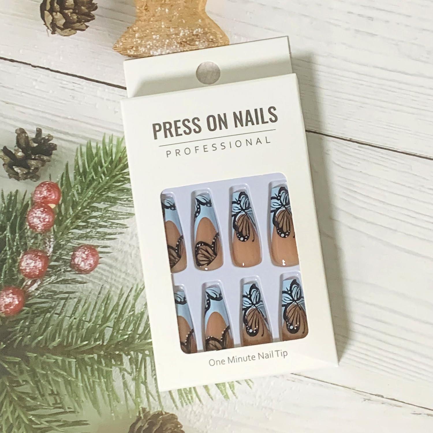 Uñas Postizas Vezocim Mariposa Negra 24 Piezas Medianas