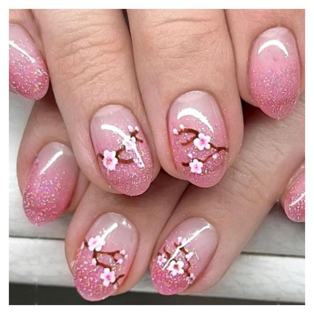 24 Uñas Postizas Acrílicas Flor Rosa Brillante Reutilizables