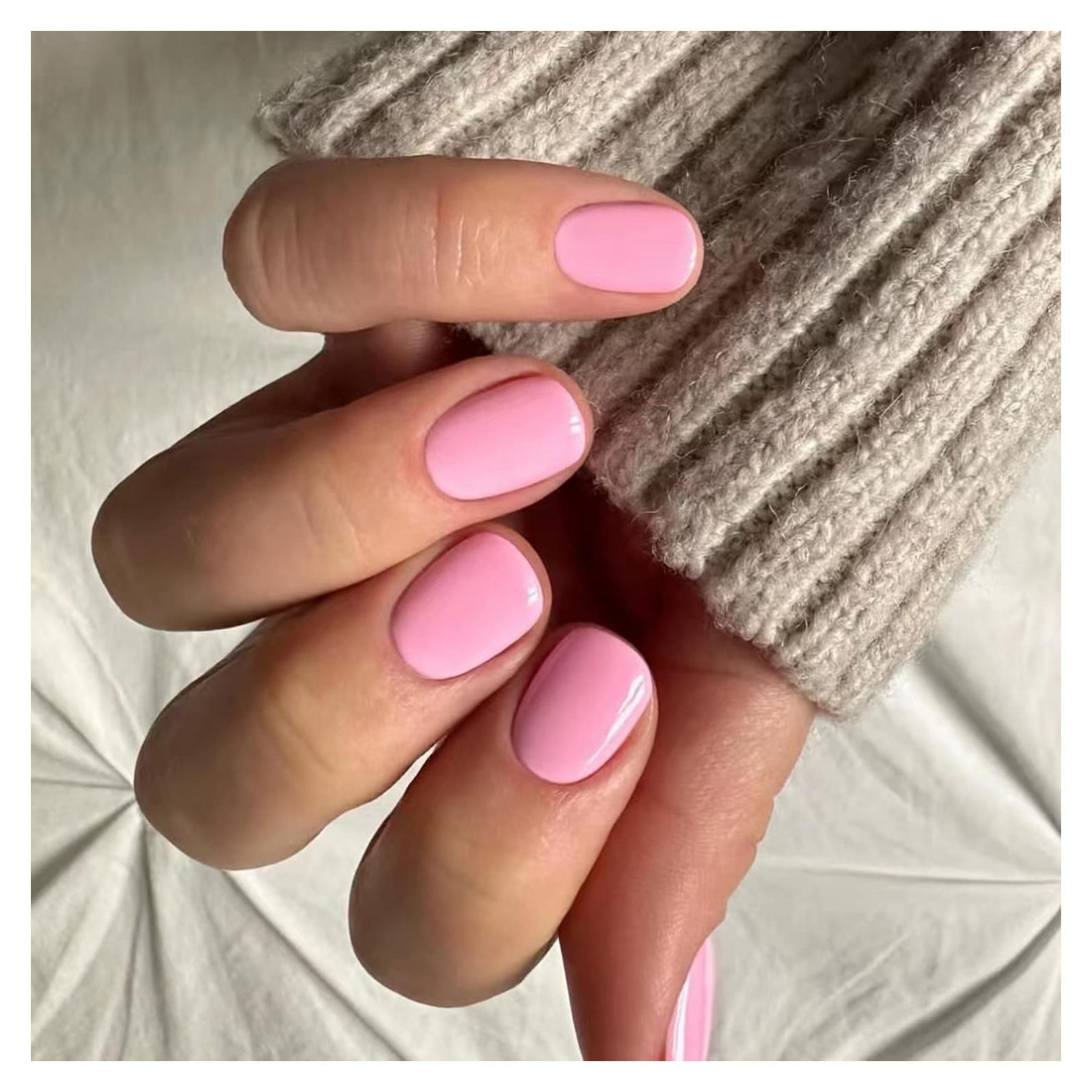 Uñas Postizas Cortas Rosadas Dulyork 24 Piezas Acrílicas