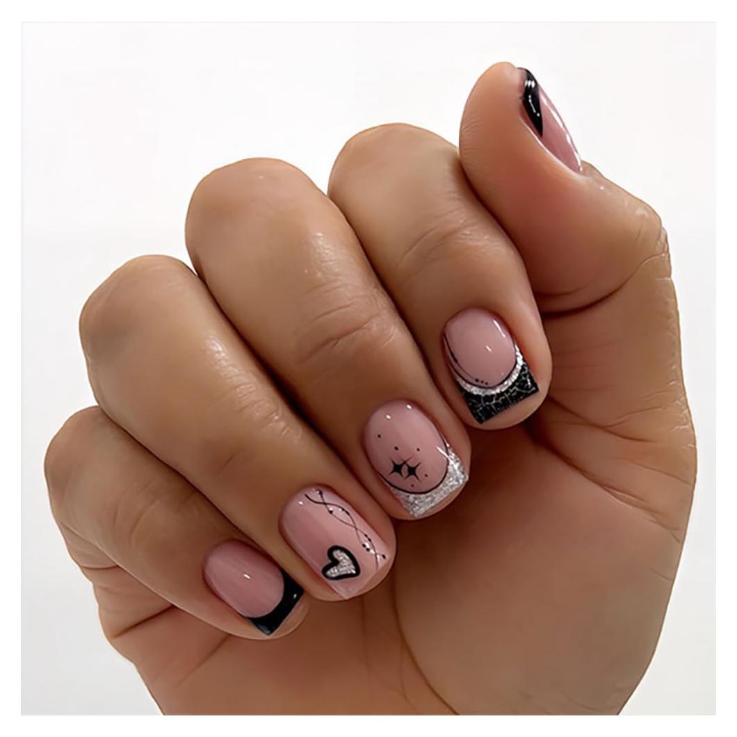 Uñas Postizas Cortas Rosadas STBISEN con Gel Brillante