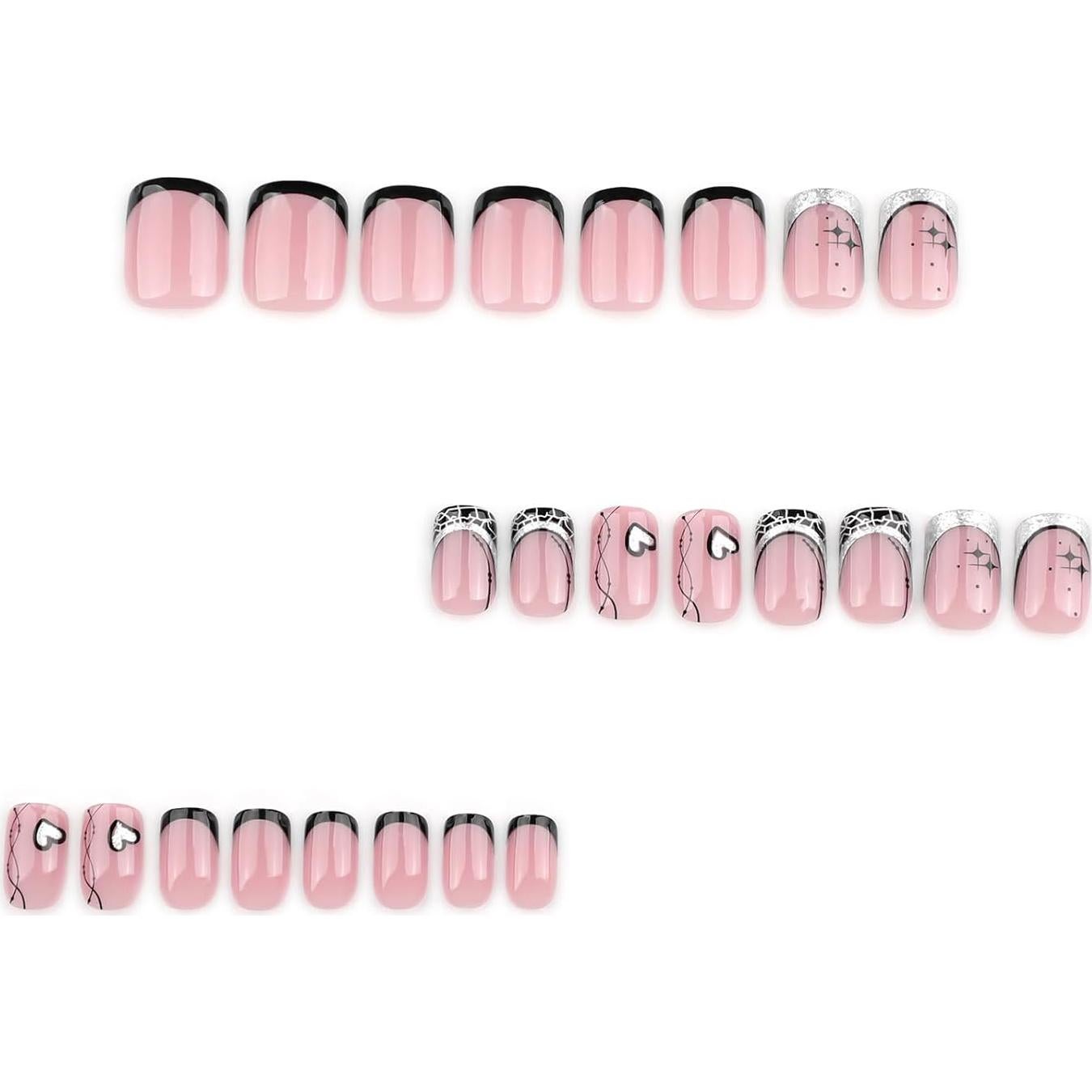 Uñas Postizas Cortas Rosadas STBISEN con Gel Brillante