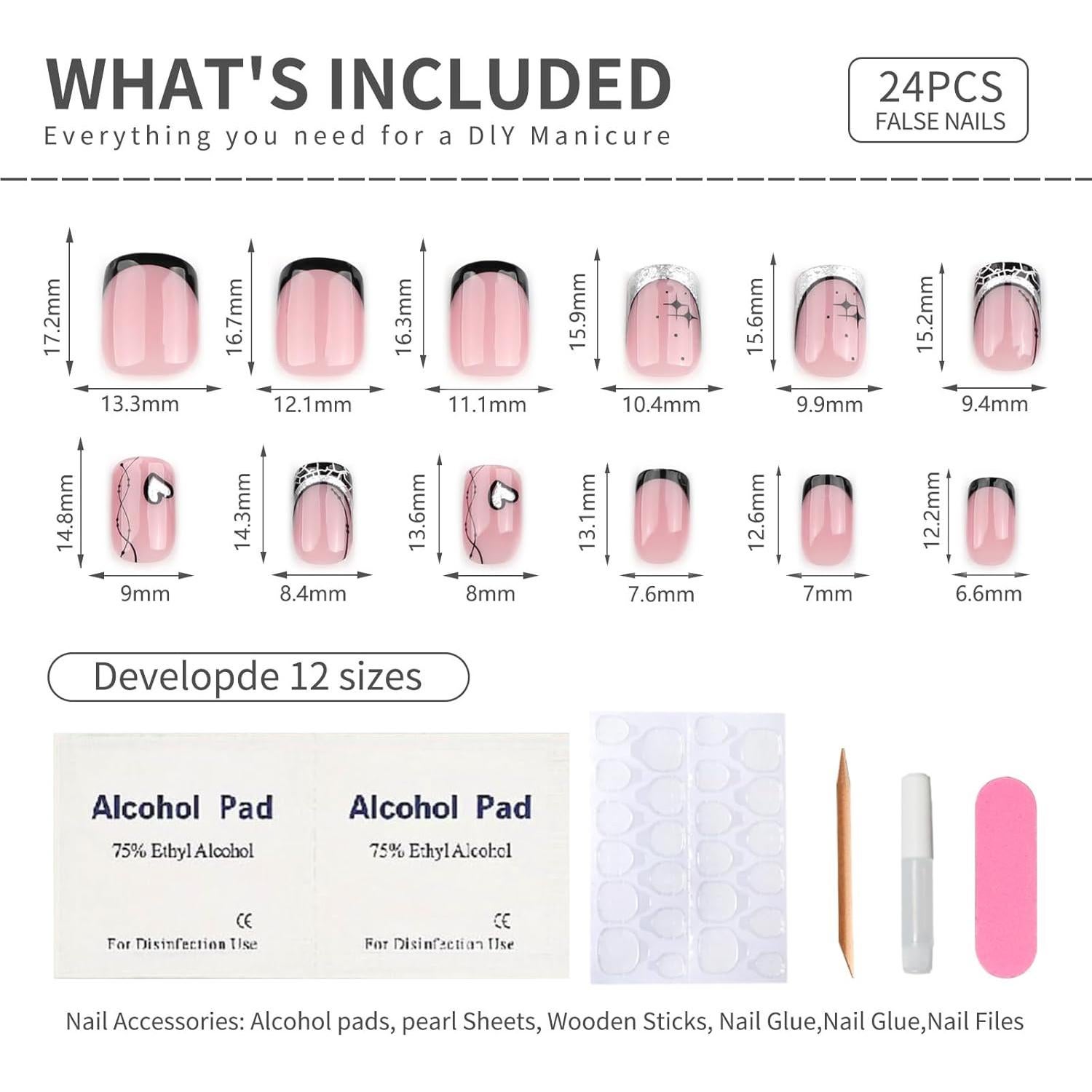 Uñas Postizas Cortas Rosadas STBISEN con Gel Brillante