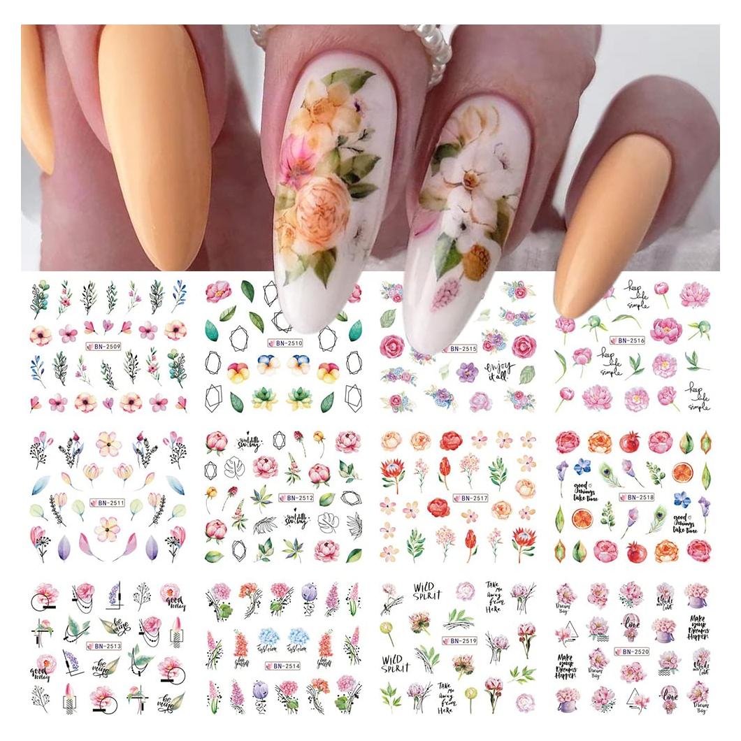 Pegatinas de Uñas SINSEN Florales 12 Piezas Transferencia Agua