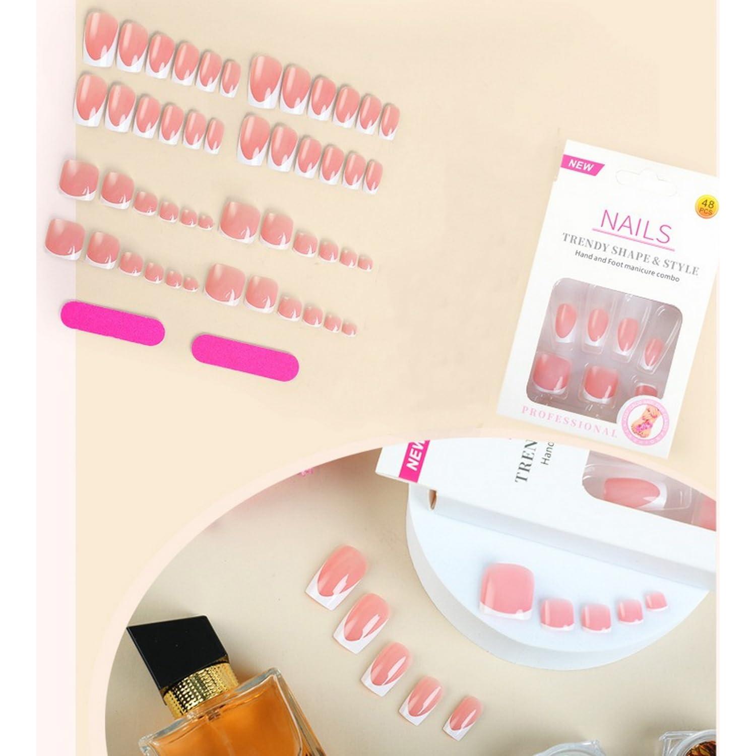 Kit de Uñas Postizas Francesas BHOOKA 48 Pcs Acrílicas