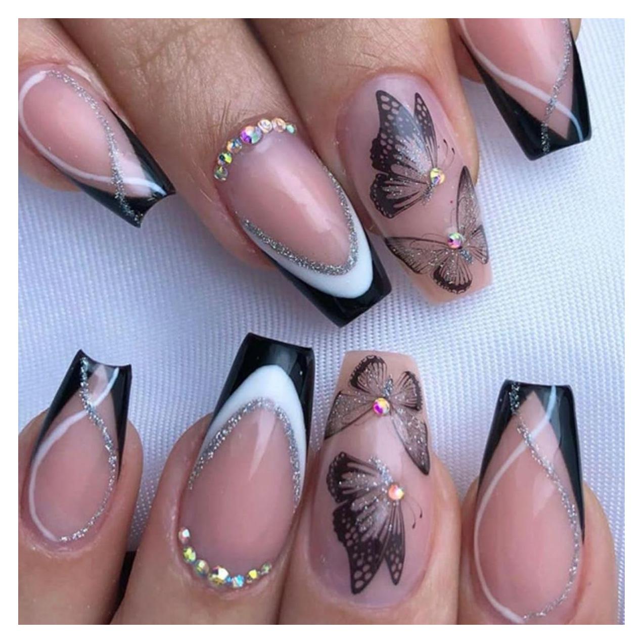 Uñas Falsas de Presión CTTHNBD Mariposa Negra 24pcs