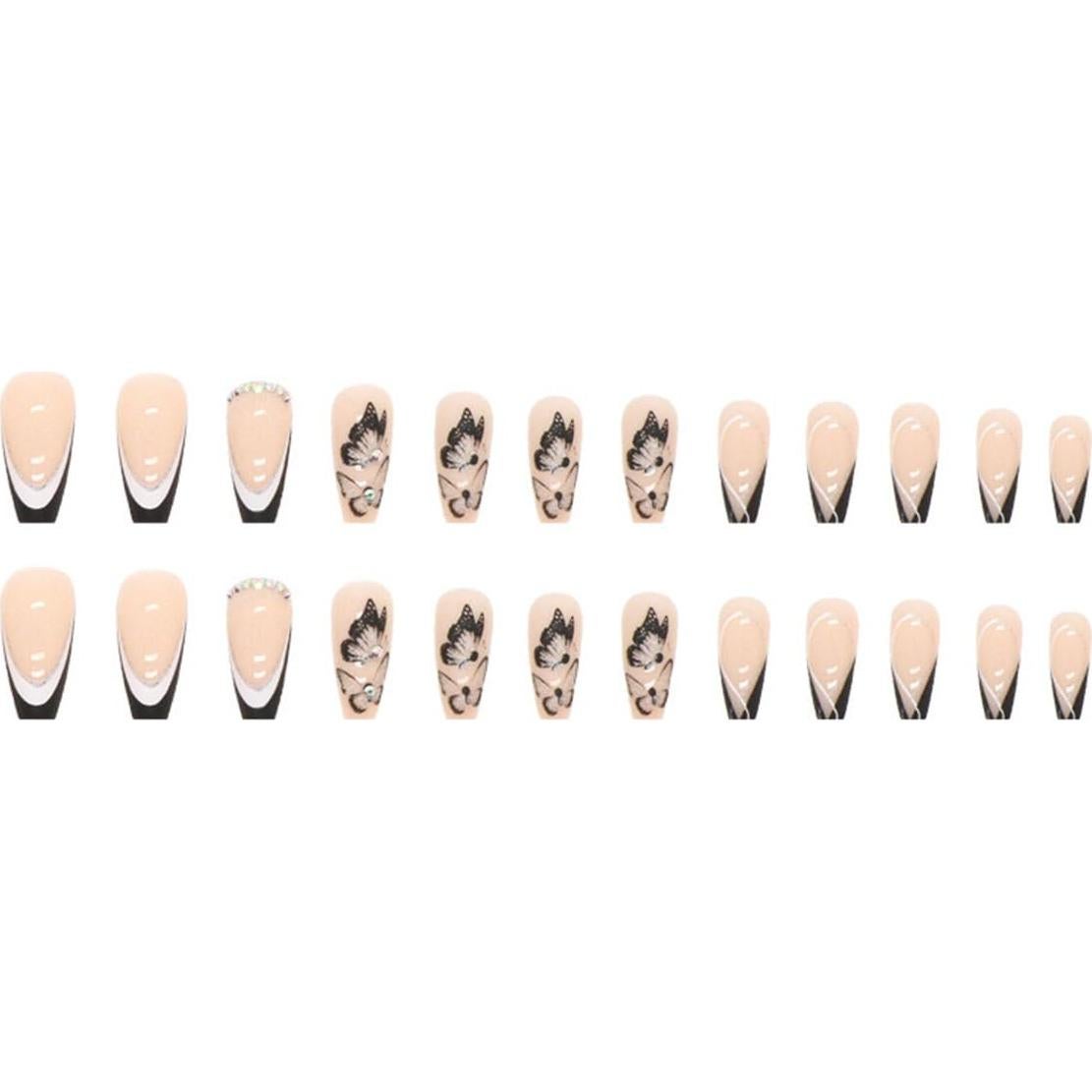 Uñas Falsas de Presión CTTHNBD Mariposa Negra 24pcs