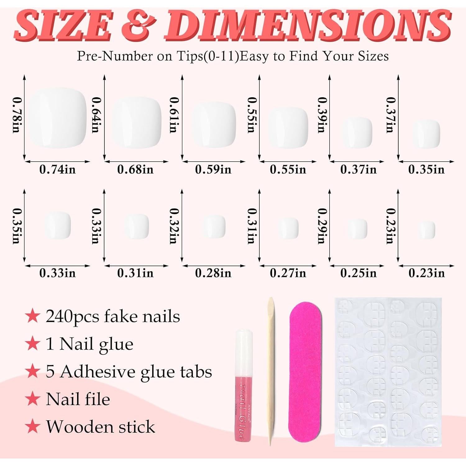 Kit de Uñas Postizas para Pies LuckForever 168 Piezas Blancas