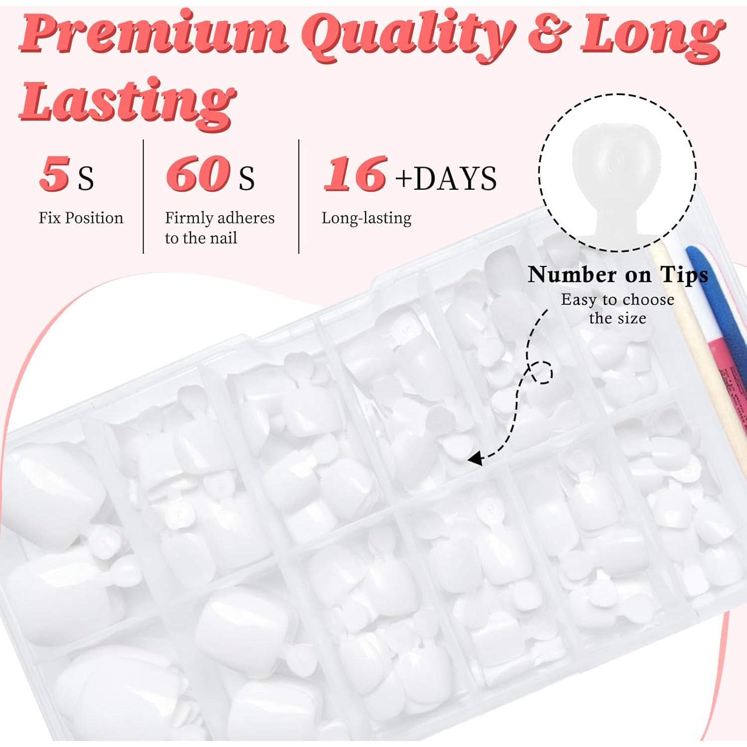 Kit de Uñas Postizas para Pies LuckForever 168 Piezas Blancas