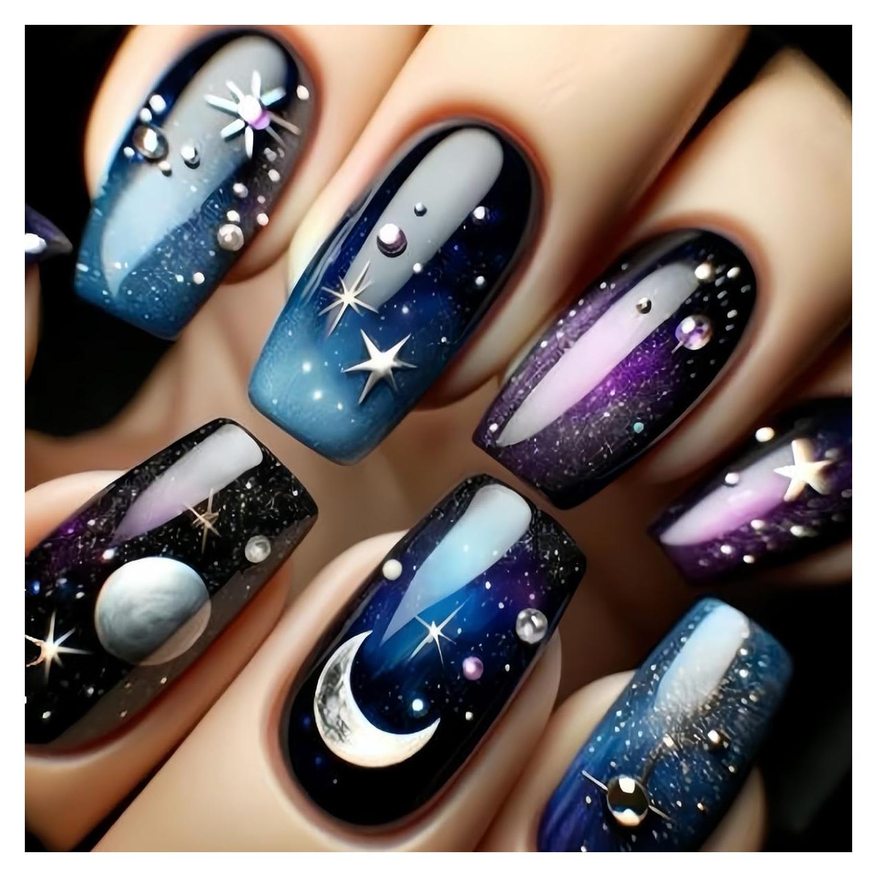 24 Uñas Postizas Negras Medianas Cuadradas YEFIUO Acrílicas