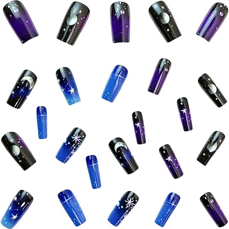 24 Uñas Postizas Negras Medianas Cuadradas YEFIUO Acrílicas