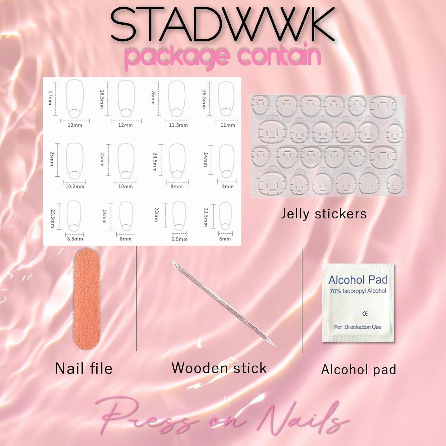 Uñas Postizas Coffin STADWWK 24Pcs Diseño Flores Moradas