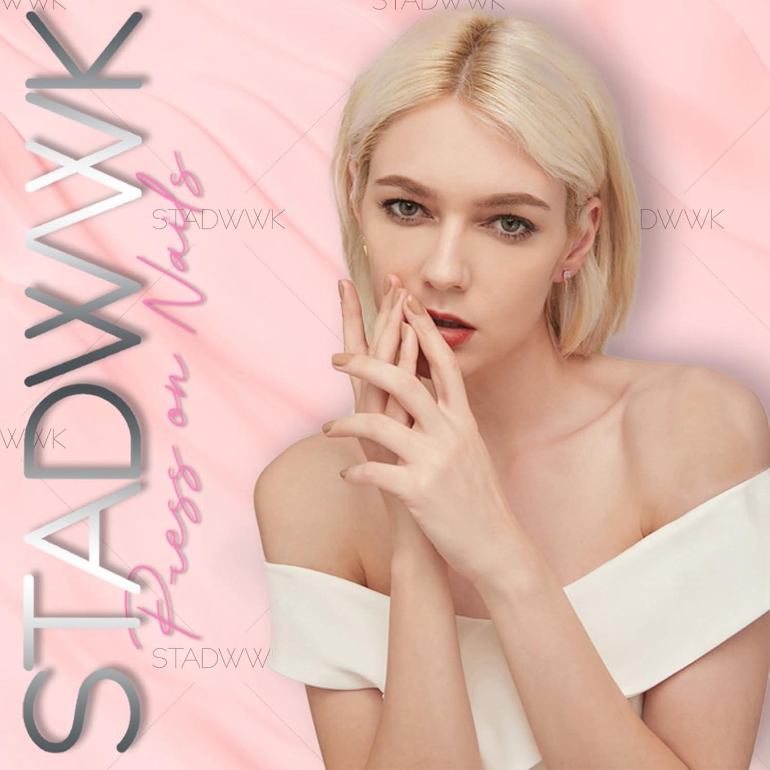 Uñas Postizas Coffin STADWWK 24Pcs Diseño Flores Moradas