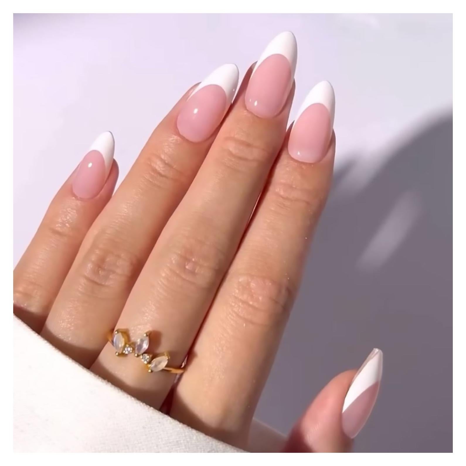 Uñas Postizas Almendra Media Punta Francesa Blanca 24 Pcs