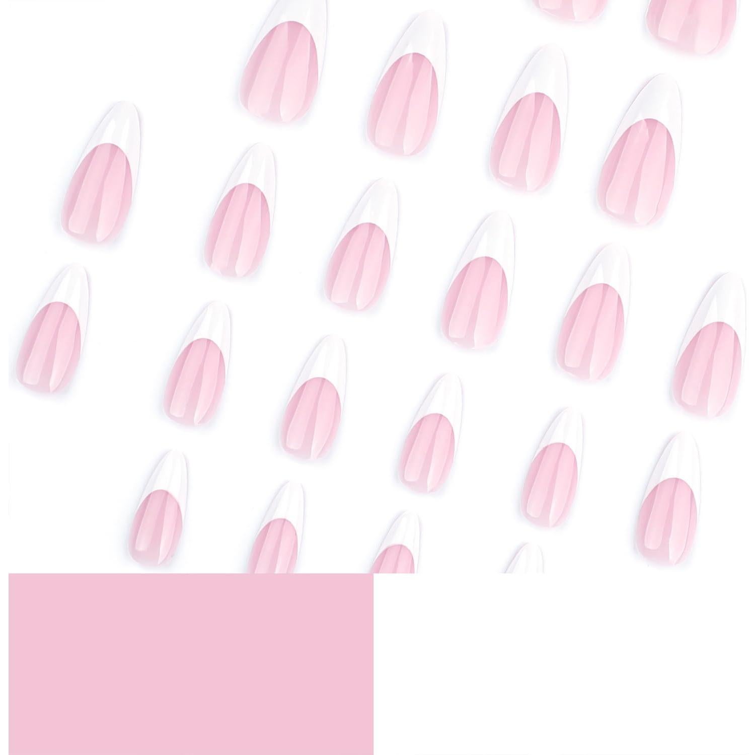 Uñas Postizas Almendra Media Punta Francesa Blanca 24 Pcs